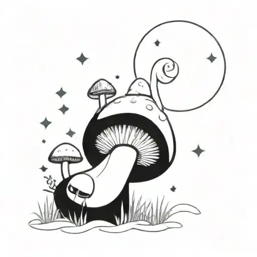 A whimsical gothic design featuring a mushroom, a toad, and the moon tattoo design idea