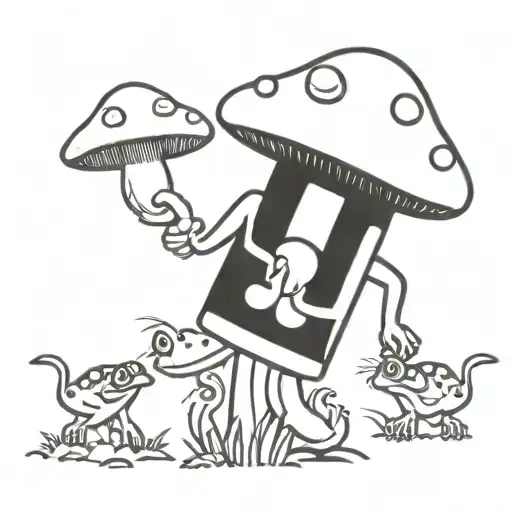 An 80s video game themed tattoo incorporating mushrooms and toads in a unique way tattoo design idea
