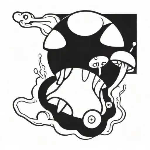 An 80s video game themed tattoo incorporating mushrooms and toads in a unique way tattoo design idea