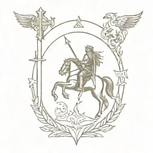 A medieval-inspired tattoo with knights and mythical creatures tattoo design idea