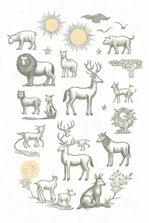 A mix of medieval and nature elements such as animals and the sun tattoo design idea