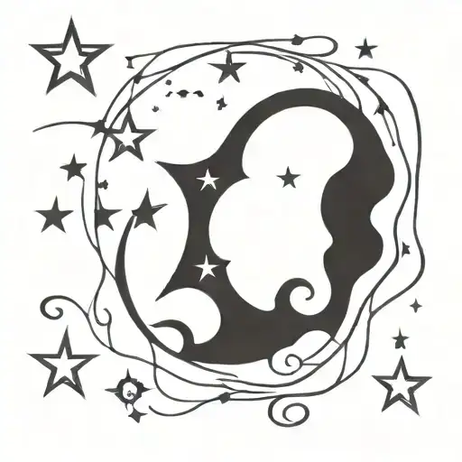 A whimsical gothic design with moon and star motifs intertwined with mystical creatures tattoo design idea