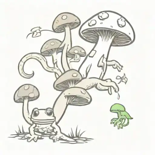 An 80s video game themed tattoo incorporating mushrooms and toads in a unique way tattoo design idea