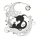 A whimsical gothic design with moon and star motifs intertwined with mystical creatures tattoo design idea
