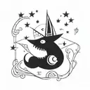 A whimsical gothic design with moon and star motifs intertwined with mystical creatures tattoo design idea