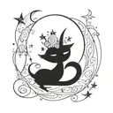 A whimsical gothic design with moon and star motifs intertwined with mystical creatures tattoo design idea