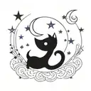 A whimsical gothic design with moon and star motifs intertwined with mystical creatures tattoo design idea