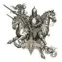 A medieval-inspired design with animals, knights, and mythical creatures intertwined tattoo design idea