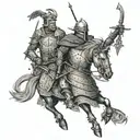 A medieval-inspired design with animals, knights, and mythical creatures intertwined tattoo design idea