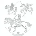 A medieval-inspired tattoo with knights and mythical creatures tattoo design idea