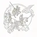 A medieval-inspired tattoo with knights and mythical creatures tattoo design idea