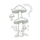 A whimsical gothic design featuring a mushroom, a toad, and the moon tattoo design idea