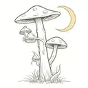 A whimsical gothic design featuring a mushroom, a toad, and the moon tattoo design idea