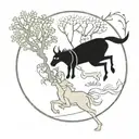 A fusion of medieval and nature elements such as knights battling mythical beasts in a forest setting tattoo design idea