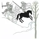 A fusion of medieval and nature elements such as knights battling mythical beasts in a forest setting tattoo design idea