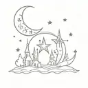 A whimsical gothic design with moon and star motifs intertwined with mystical creatures tattoo design idea