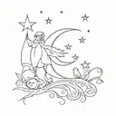A whimsical gothic design with moon and star motifs intertwined with mystical creatures tattoo design idea