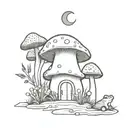 A whimsical gothic design featuring a mushroom, a toad, and the moon tattoo design idea