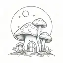 A whimsical gothic design featuring a mushroom, a toad, and the moon tattoo design idea