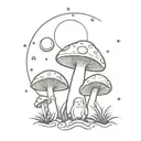 A whimsical gothic design featuring a mushroom, a toad, and the moon tattoo design idea