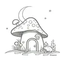 A whimsical gothic design featuring a mushroom, a toad, and the moon tattoo design idea