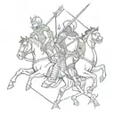 A medieval-inspired design with animals, knights, and mythical creatures intertwined tattoo design idea