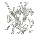 A medieval-inspired design with animals, knights, and mythical creatures intertwined tattoo design idea