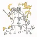 A medieval-inspired design with animals, knights, and mythical creatures intertwined tattoo design idea