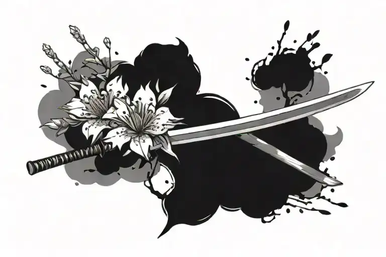 sakura flowers and broken katana sword tattoo design idea