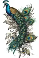 peacock feathers and trident  tattoo design idea