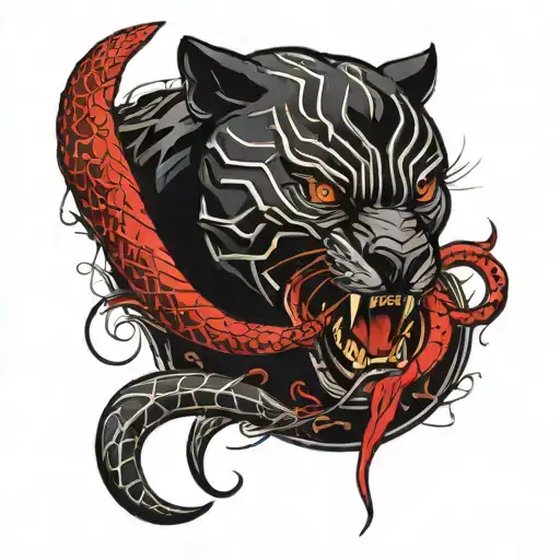 black panther with red snake in mouth tattoo design idea