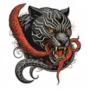 black panther with red snake in mouth tattoo design idea