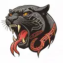black panther with red snake in mouth tattoo design idea