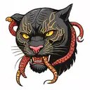 black panther with red snake in mouth tattoo design idea