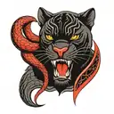 black panther with red snake in mouth tattoo design idea