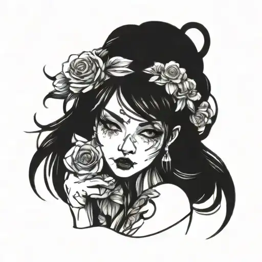 short female character tattoo design idea