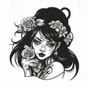 short female character tattoo design idea