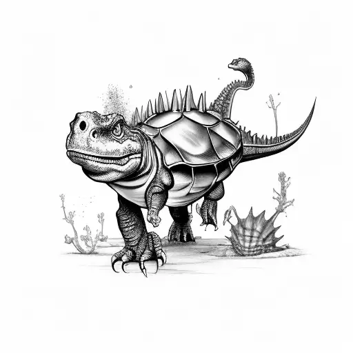 dinosaurio con traje de tortuga tierno tattoo design idea