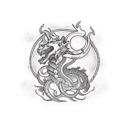 vegvisir, yggdrasil, fenrir, jormungandr tattoo design idea