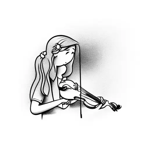 A melancholic cartoon character playing a somber tune on a violin tattoo design idea