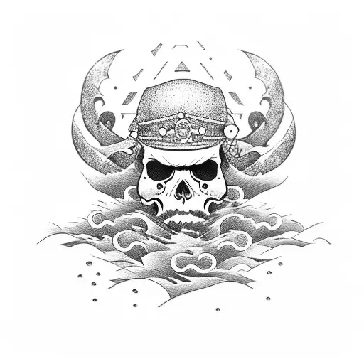 Nautical, Japanese waves, Skulls tattoo design idea