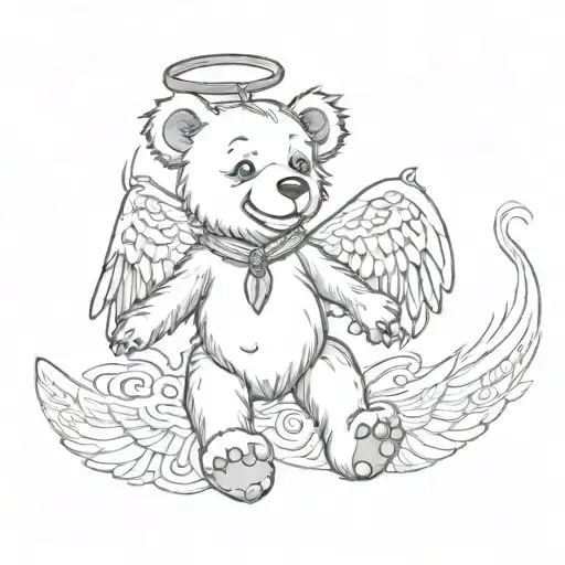 dancing grateful dead bear with angel wings tattoo design idea