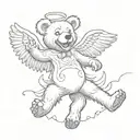 dancing grateful dead bear with angel wings tattoo design idea