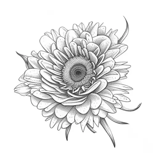 3 daisies, a rose and a Chrysanthemum together in a bouquet  tattoo design idea