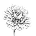 3 daisies, a rose and a Chrysanthemum together in a bouquet  tattoo design idea
