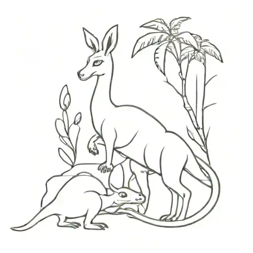 kangaroo dinosaur and kaola tattoo design idea