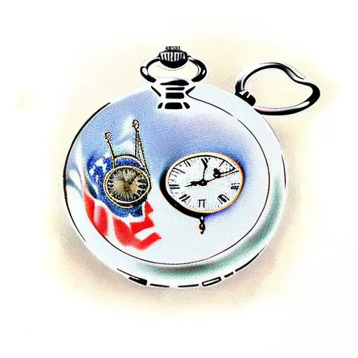 Pocket watch, Time 1:27 , ribbion around it that says "time waits for no one" tattoo design idea