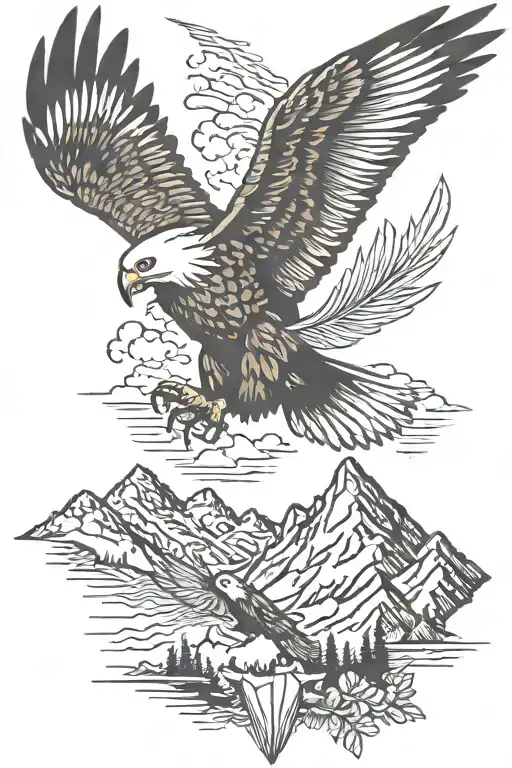 mountains and eagle soaring tattoo design idea