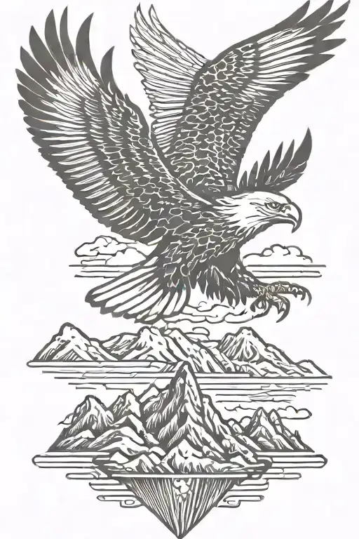 mountains and eagle soaring tattoo design idea