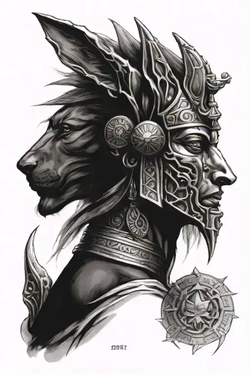 God Seth backed by the god Anubis egypcian god tattoo design idea